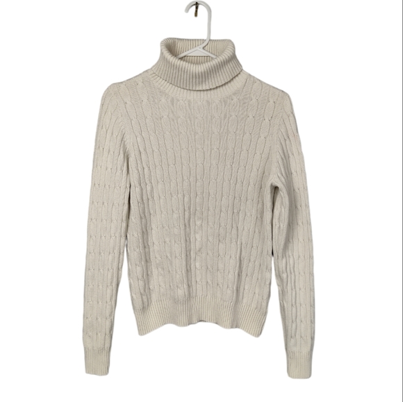 St. John's Bay Sweaters - St Johns Bay Sweater Womens Large White Ivory Classic Cable Turtleneck Pullover